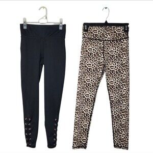 Legging Bundle Zyia Leopard Print Size 4 & VTG Morét Black Lace Ankle Sz XS